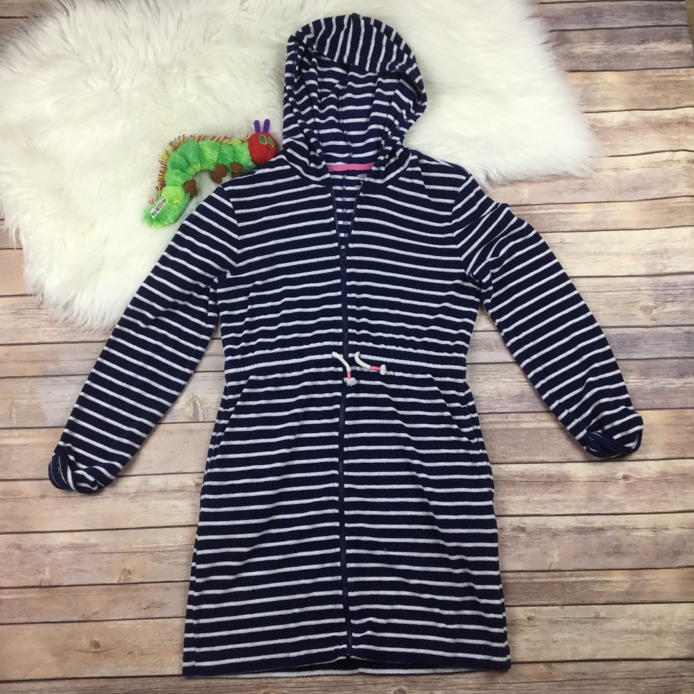 Old Navy Blue & white striped hooded swim cover up